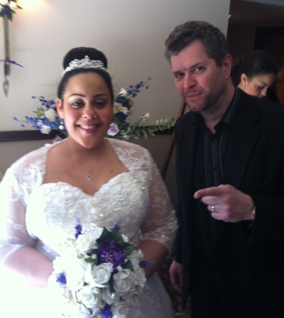 Man and bride in white dress