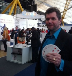 Cards by the Google stand